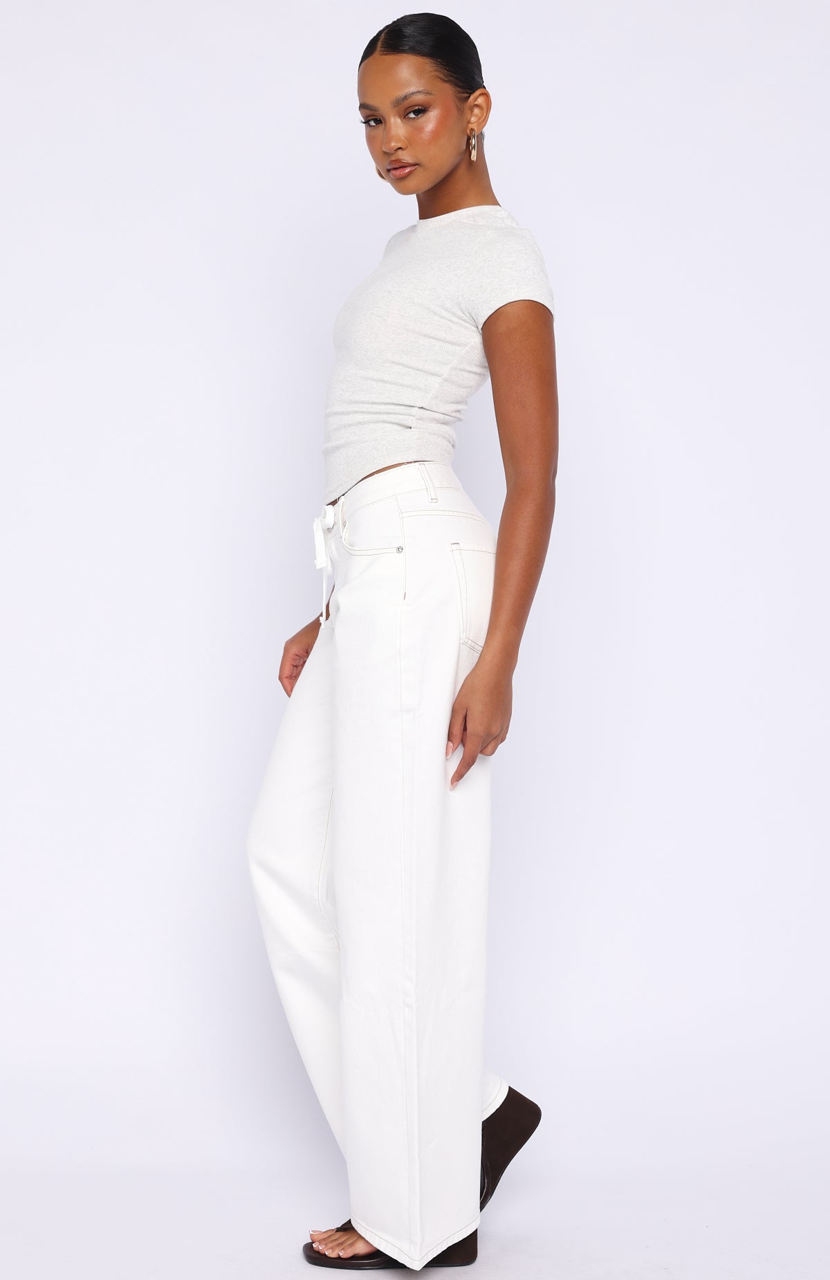 Kendall Mid Rise Wide Leg Jeans Off White