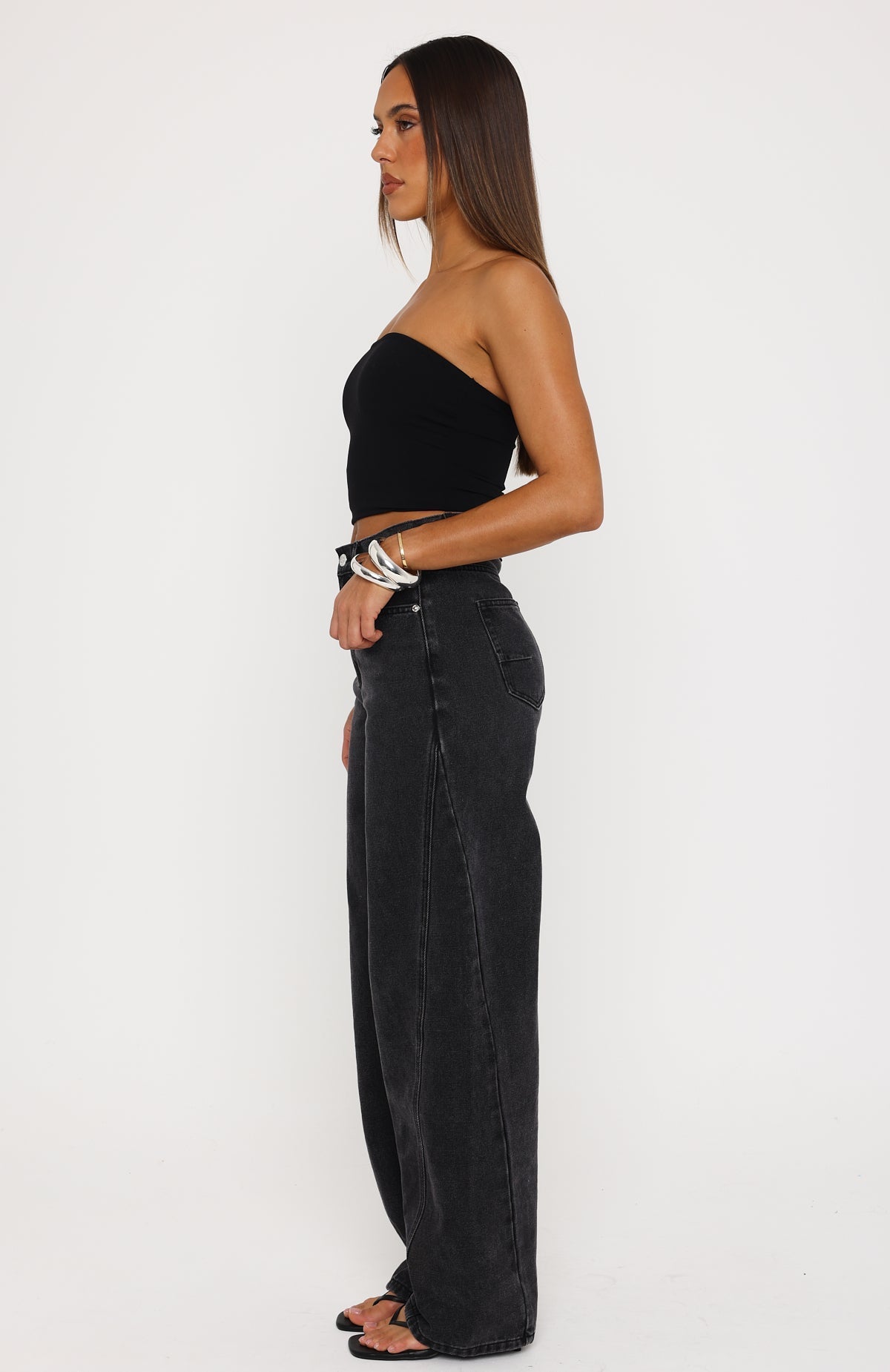 Kiara High Rise Barrel Leg Jeans Black Acid