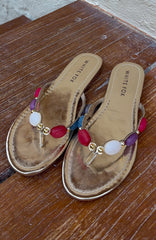 Kira Beaded Thong Sandals Gold