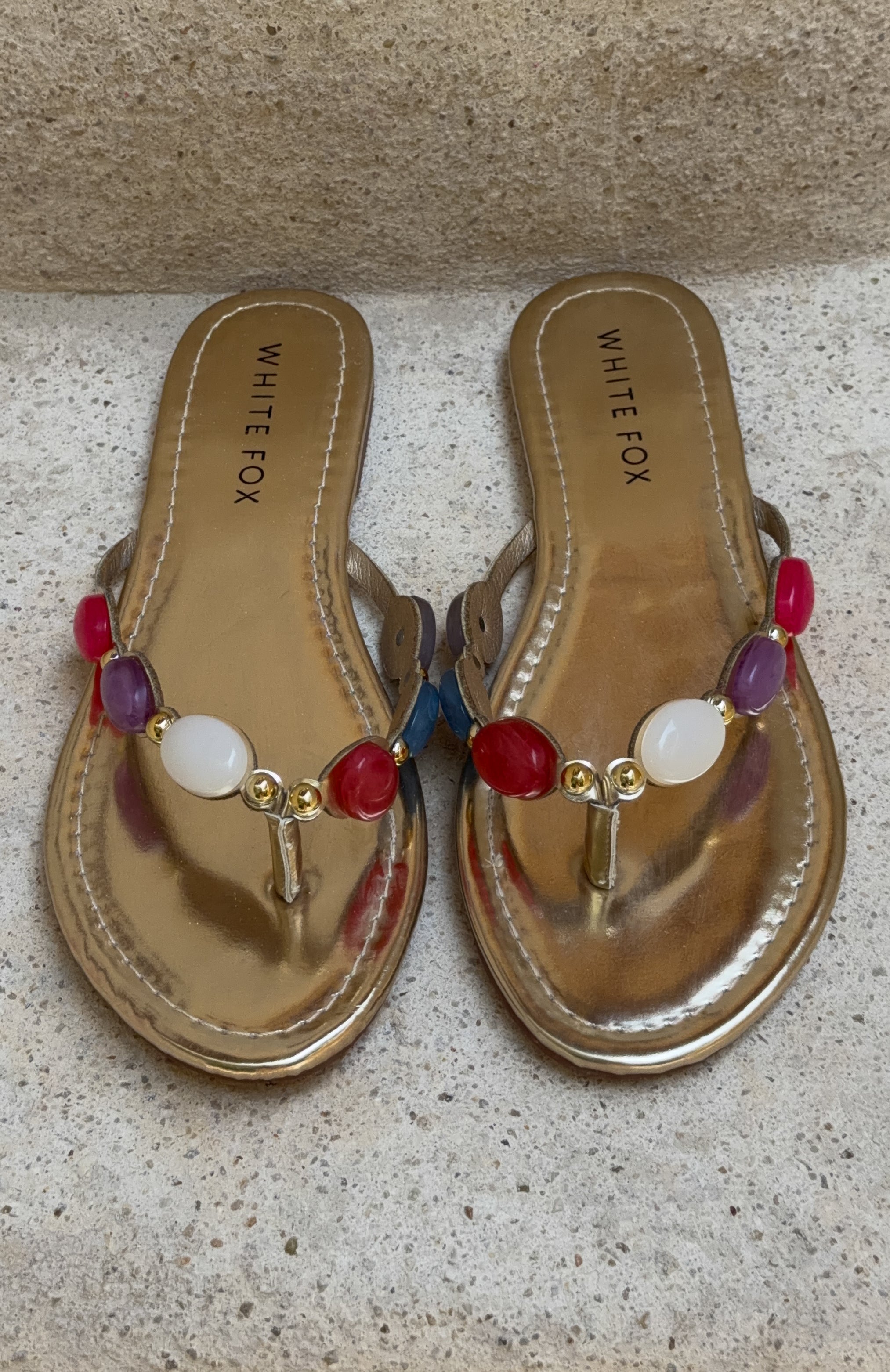 Kira Beaded Thong Sandals Gold