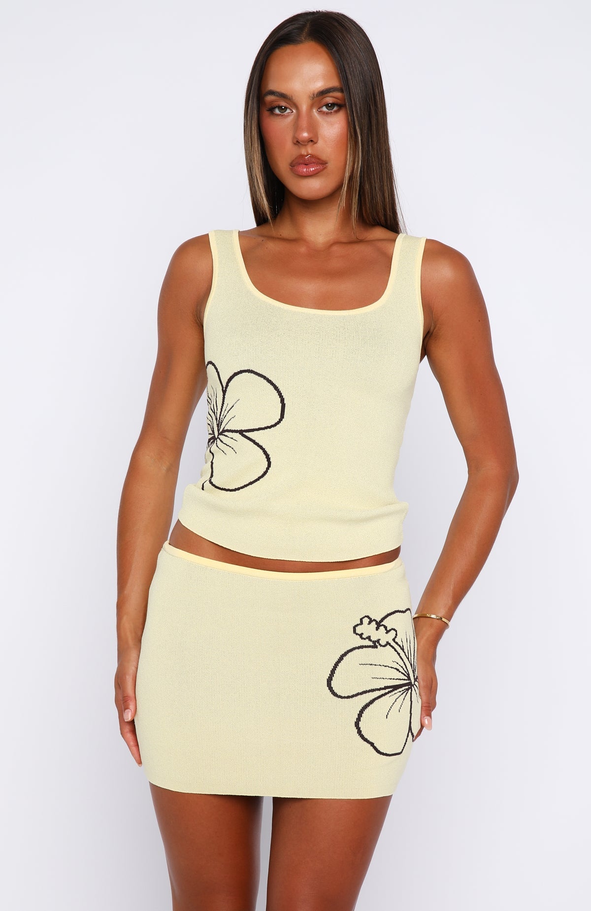 Kiss Me Later Knit Mini Skirt Lemon