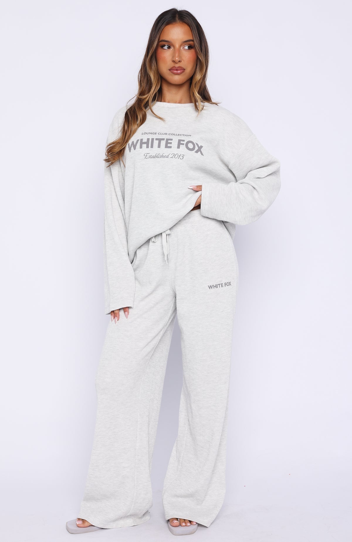 Leave Me Out Of It Waffle Oversized Long Sleeve Tee Grey Marle
