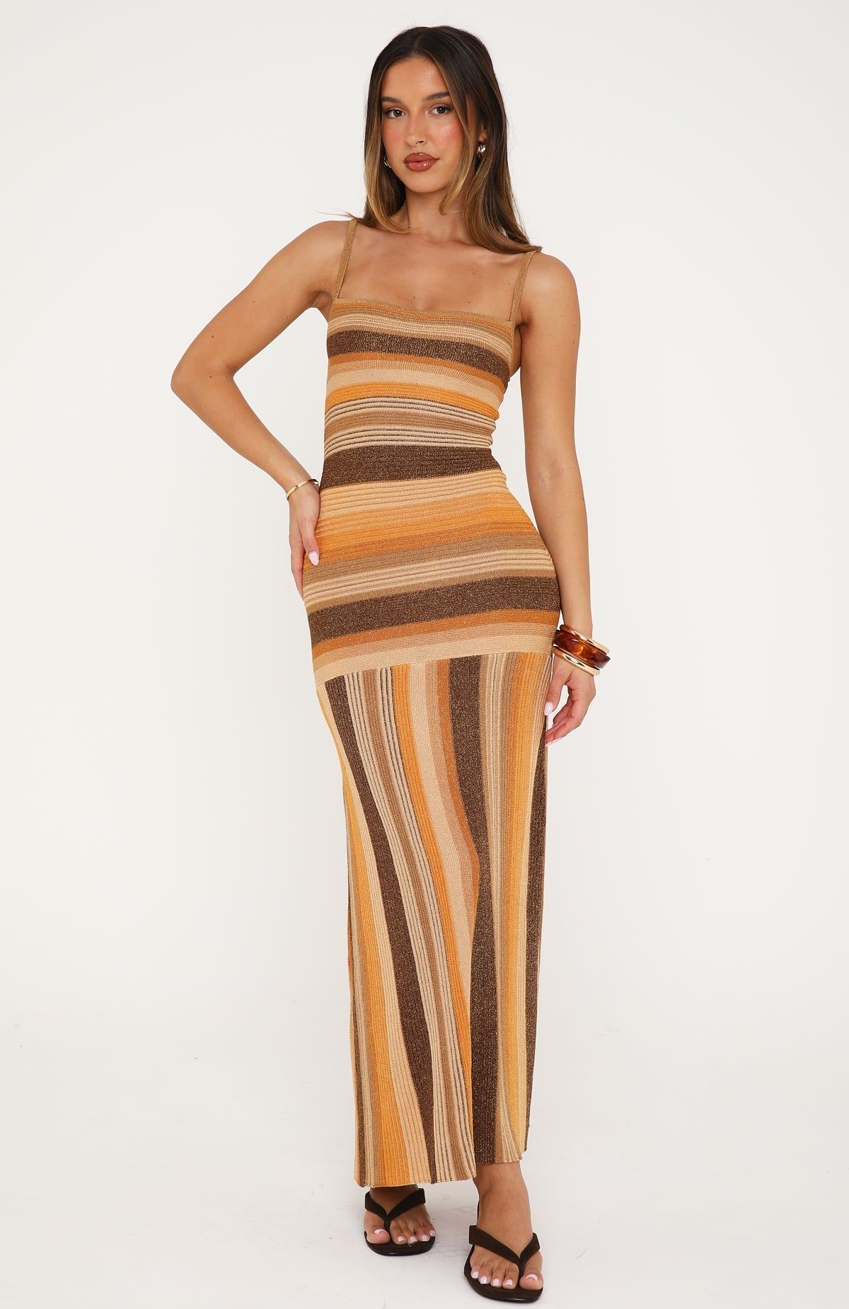 Linear Heat Knit Maxi Dress Honey Love