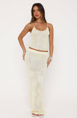 Star Shining Sequin Knit Maxi Skirt Lemon