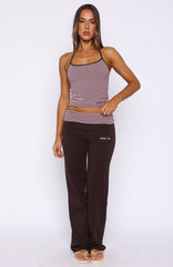 Lucky Charm Fold Over Pants Choc / Pink Stripe