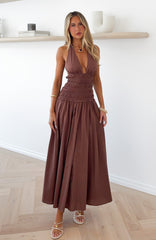 Lucky Enough Halter Maxi Dress Dark Chocolate