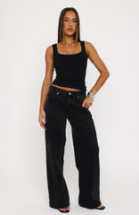 Maeve Low Rise Wide Leg Jeans Black Acid