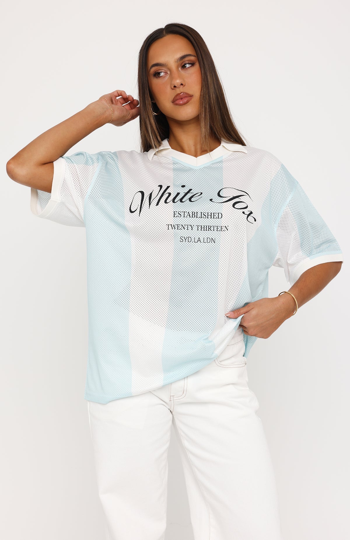 Make Moves Oversized Jersey Teal/White Stripe