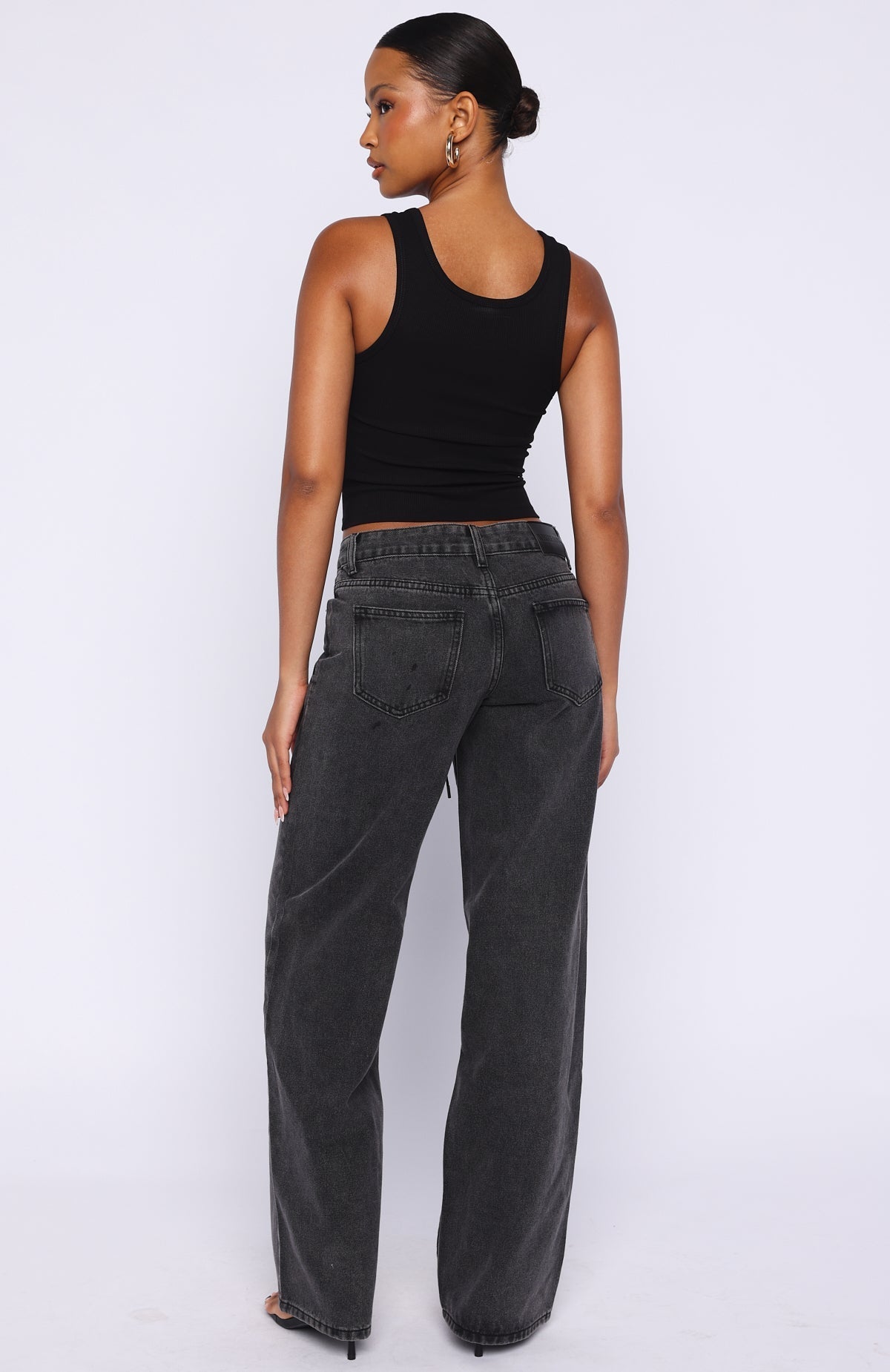 Making Appearances Mid Rise Lace Up Straight Leg Jeans Black Acid Wash