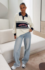 Meeting Friends Long Sleeve Rugby Shirt Cream