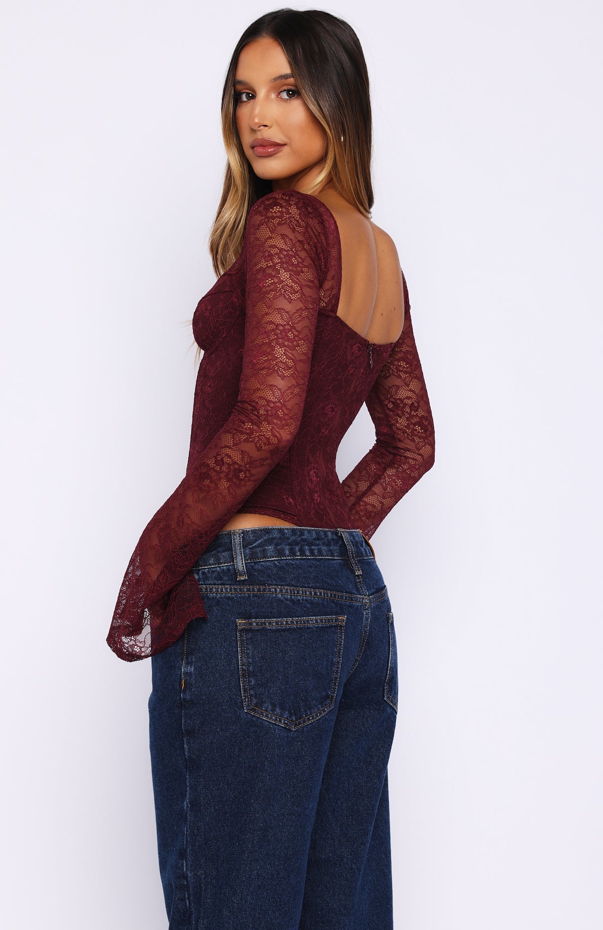 Midnight Rose Long Sleeve Bustier Wine