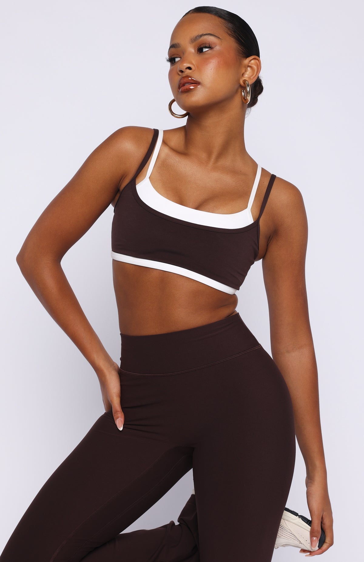 All The Glory Sports Bra Dark Chocolate/White