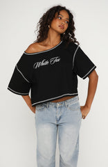 Need More Time Off Shoulder Oversized Tee Black