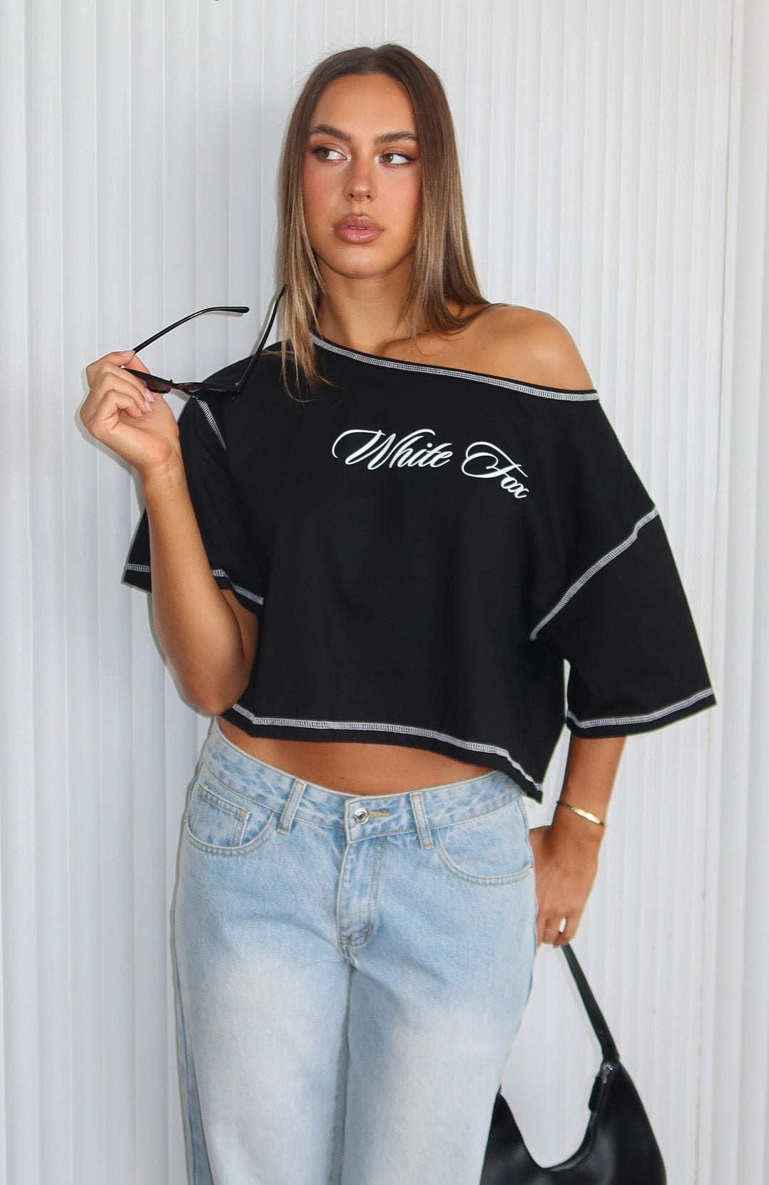 Need More Time Off Shoulder Oversized Tee Black