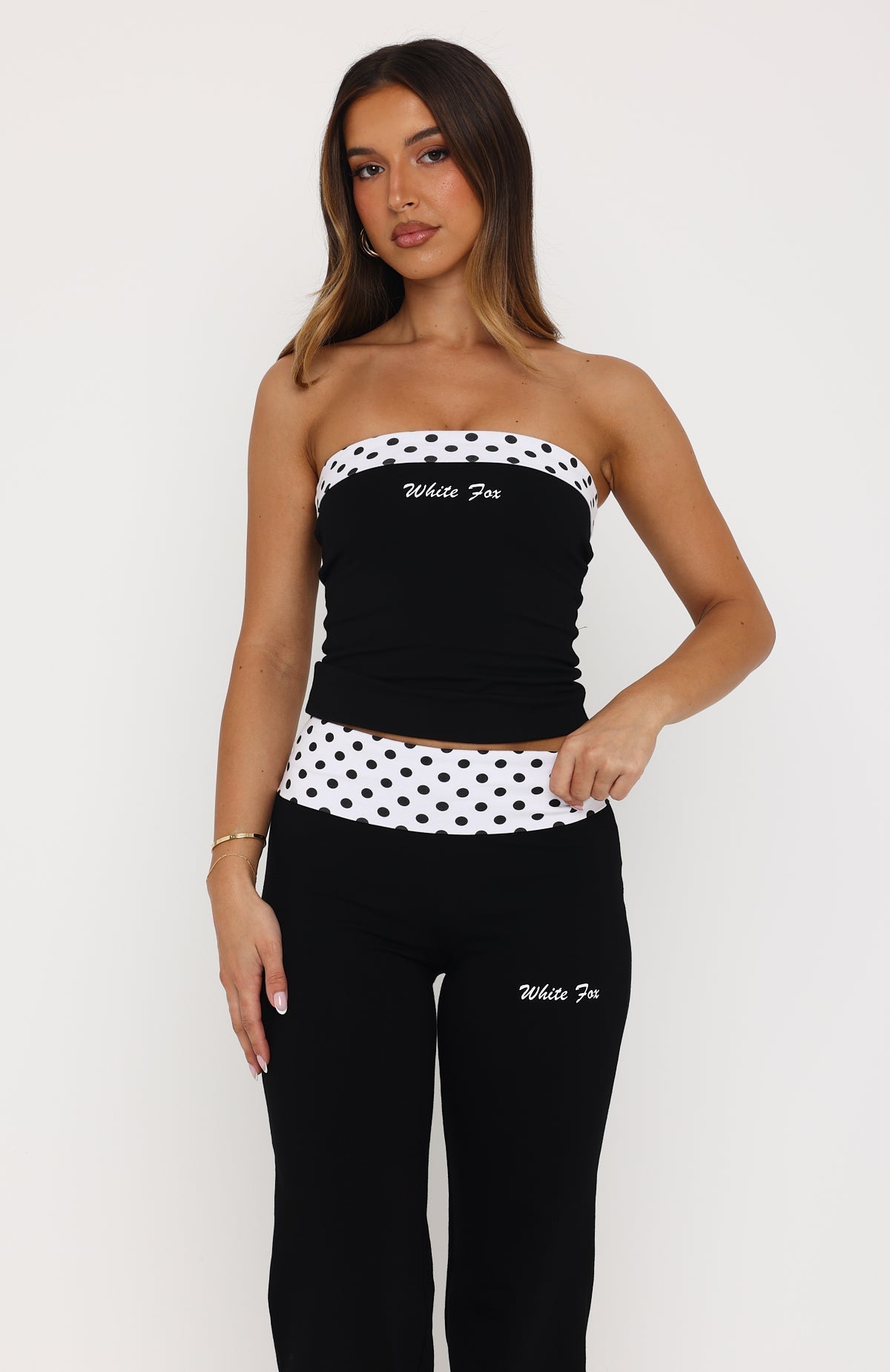 Never In Question Strapless Top Black/White Polka Dot