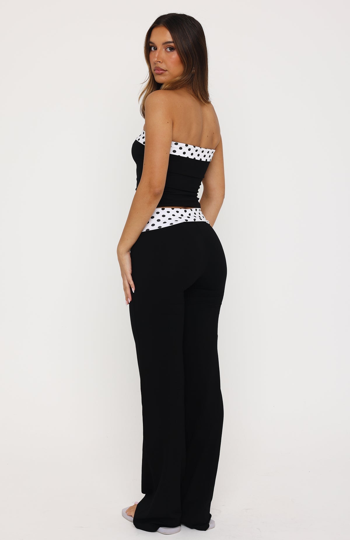 Never In Question Fold Over Pants Black/White Polka Dot