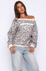 Offstage Printed Off Shoulder Sweater Leopard