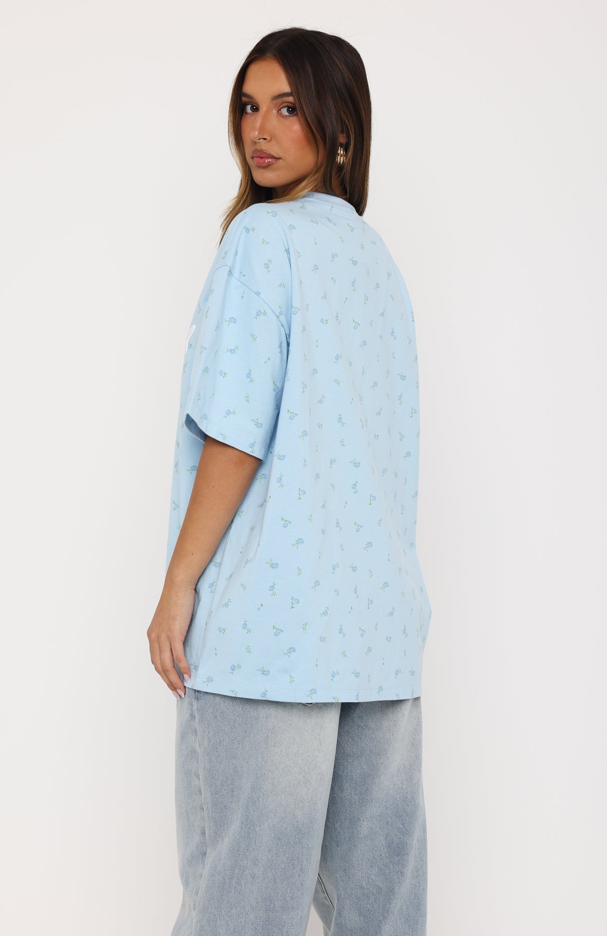 Offstage Printed Oversized Tee Blue Ditsy