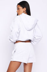 On My Own Terms Boxy Zip Front Hoodie Grey Marle