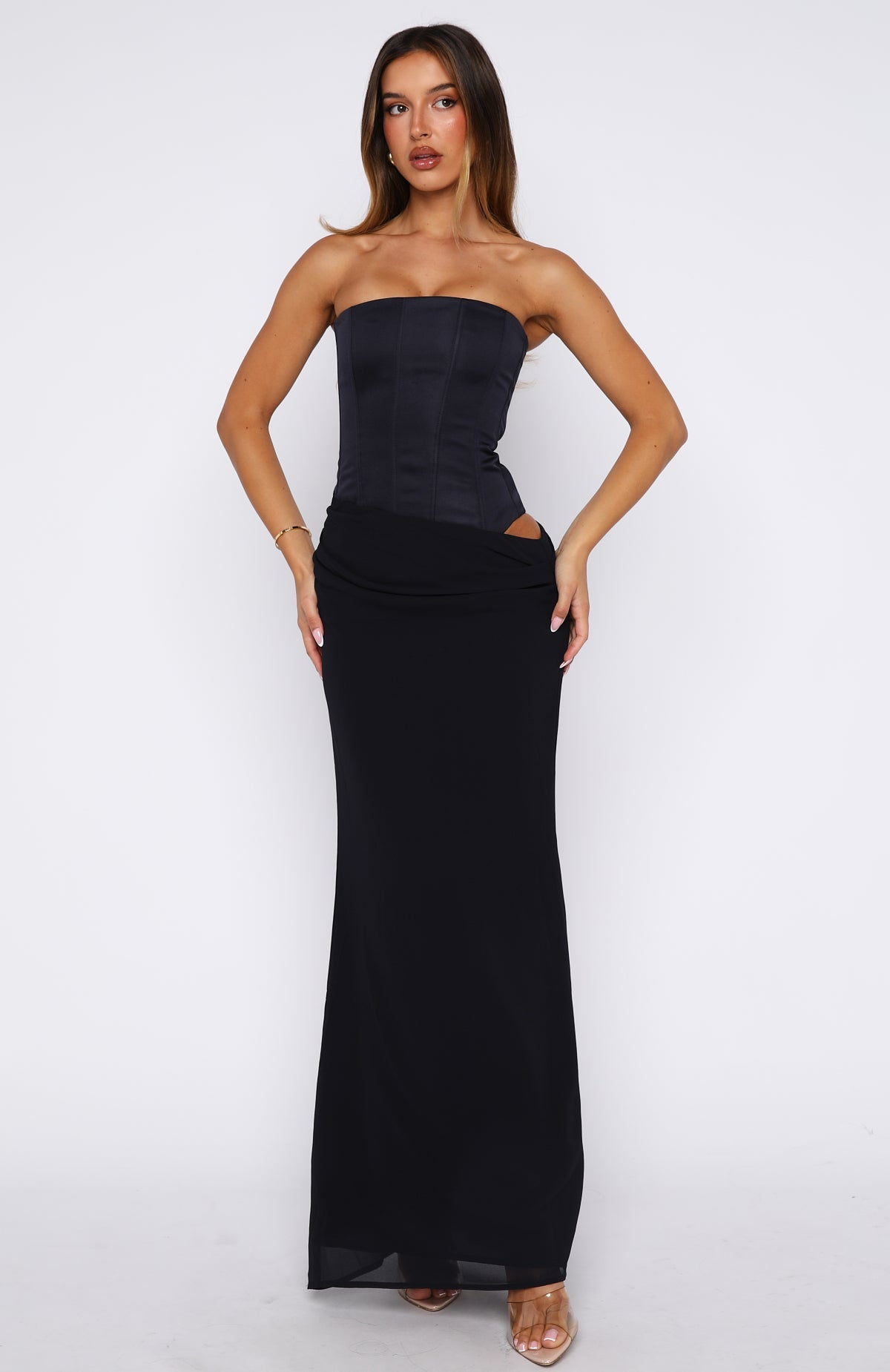 Peach Fizz Strapless Maxi Dress Navy