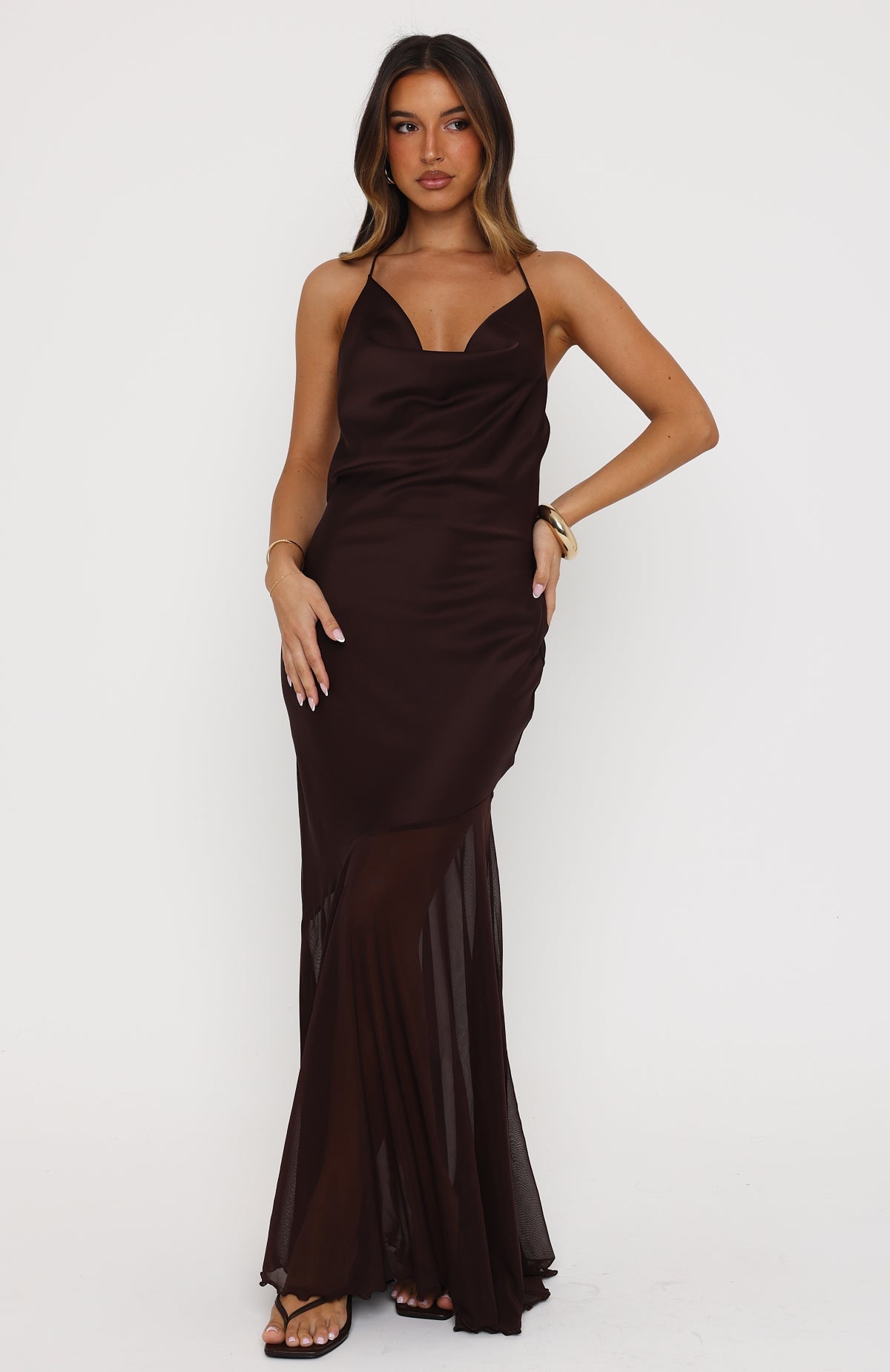 Power Pose Only Halter Maxi Dress Chocolate