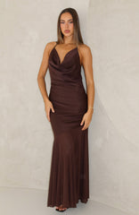 Power Pose Only Halter Maxi Dress Chocolate