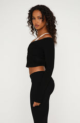 Power Princess Off Shoulder Long Sleeve Top Black