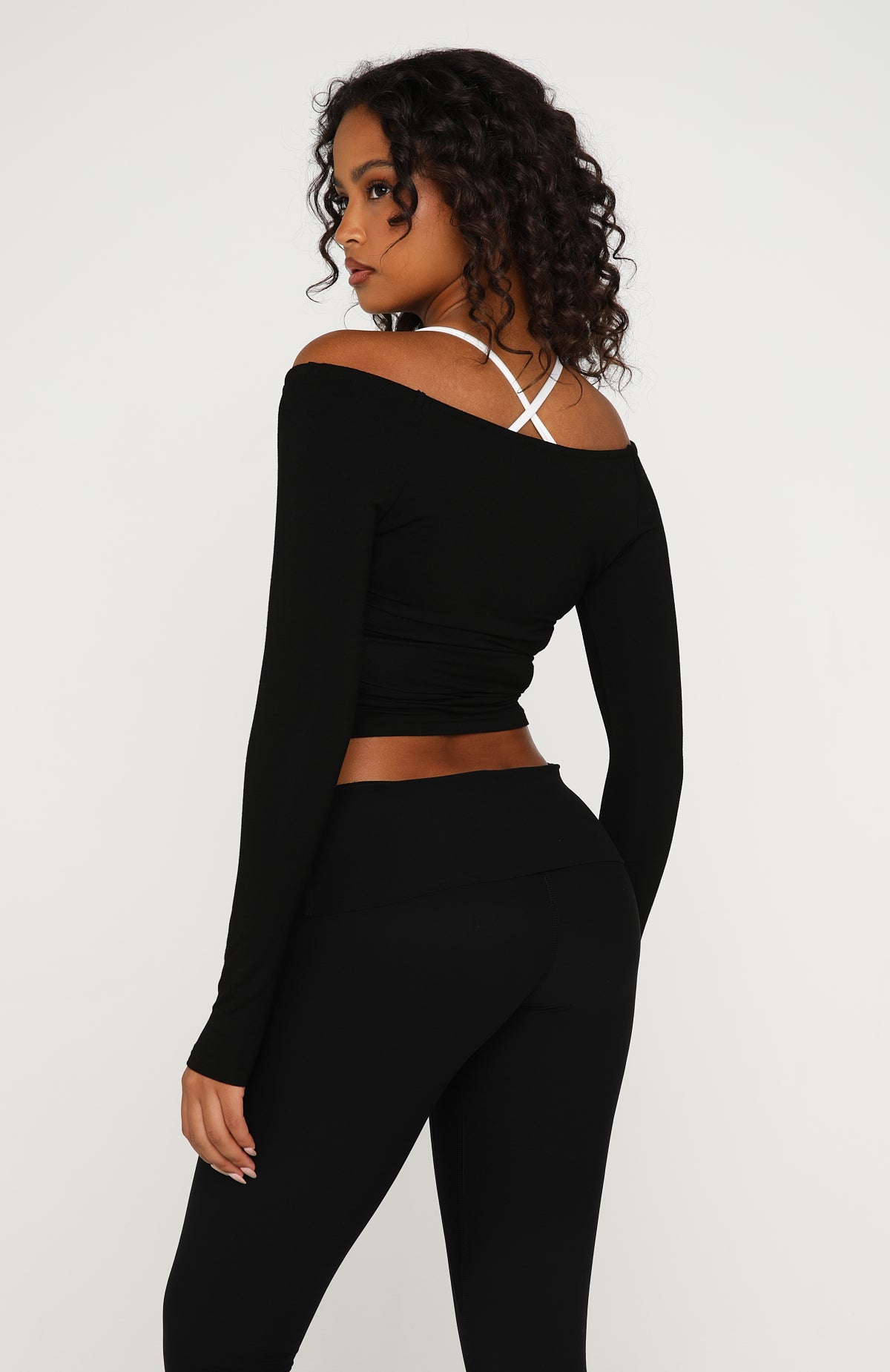 Power Princess Off Shoulder Long Sleeve Top Black