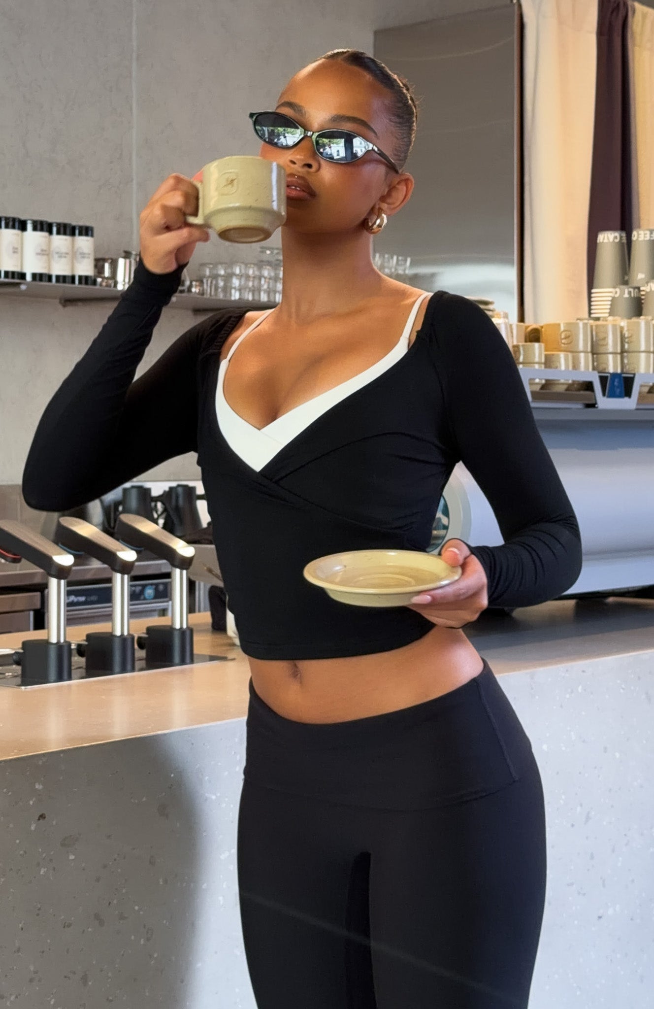 Power Princess Off Shoulder Long Sleeve Top Black
