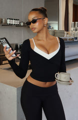 Power Princess Off Shoulder Long Sleeve Top Black