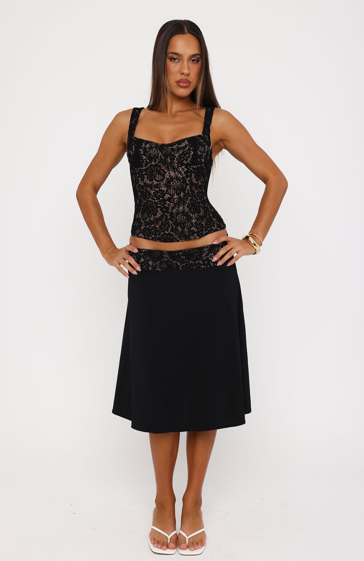 Promise Kept Lace Midi Skirt Black