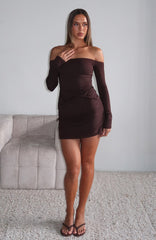 Pure Instinct Long Sleeve Mini Dress Dark Chocolate