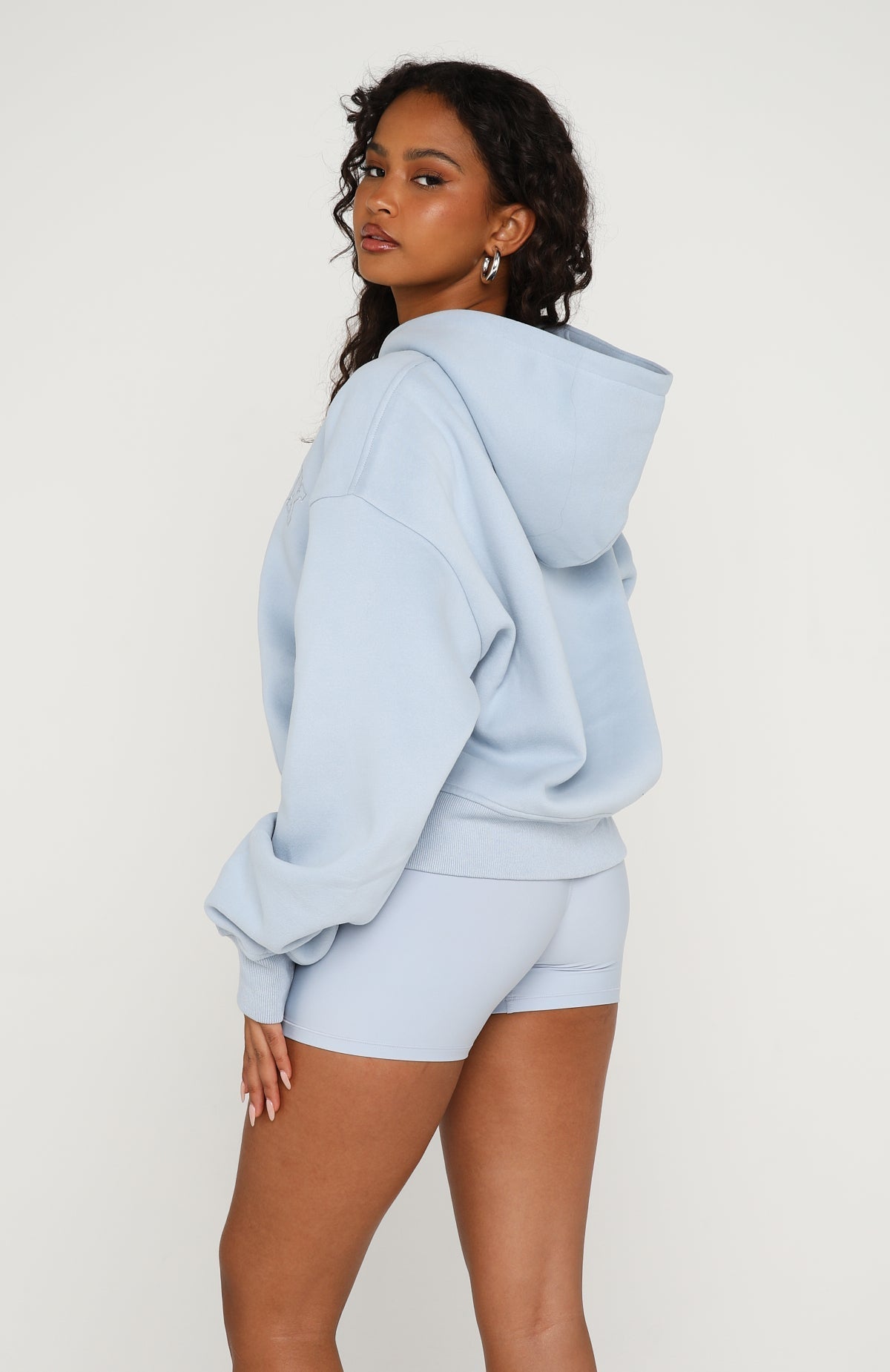 Quiet Hour Boxy Zip Front Hoodie Icy Blue