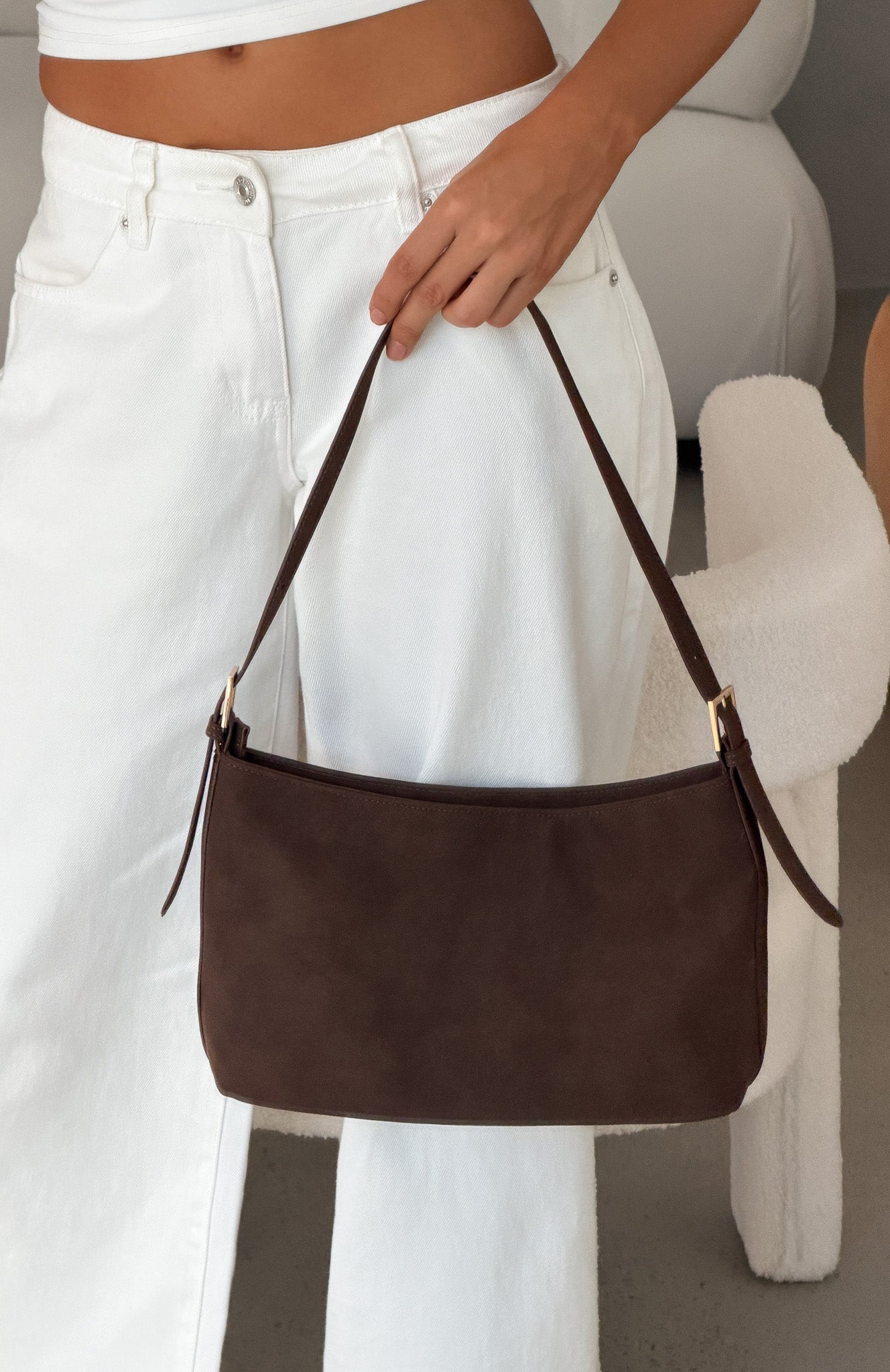 Ryker Shoulder Bag Dark Chocolate Faux Suede