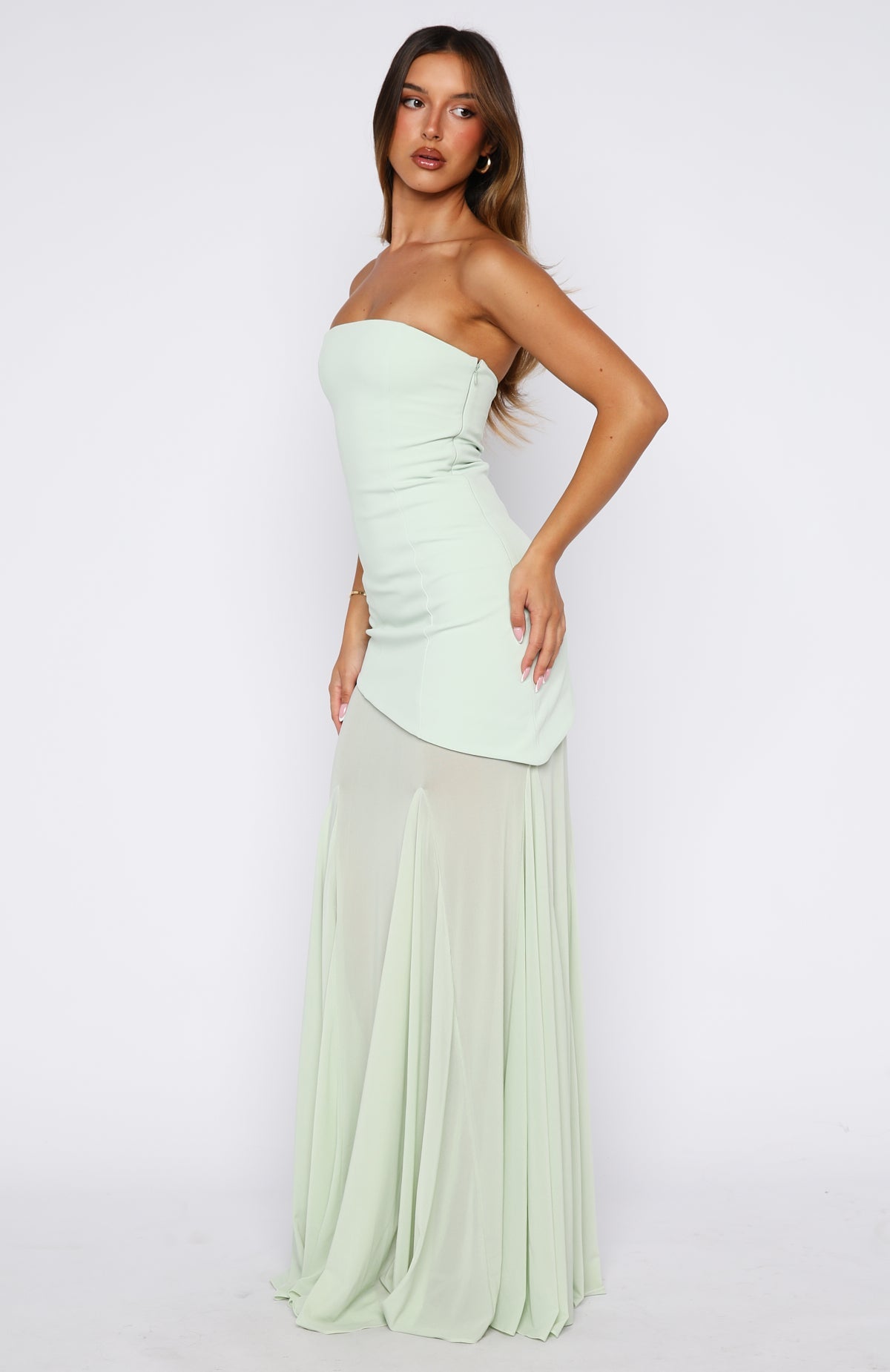 Sending My Best Strapless Maxi Dress Matcha