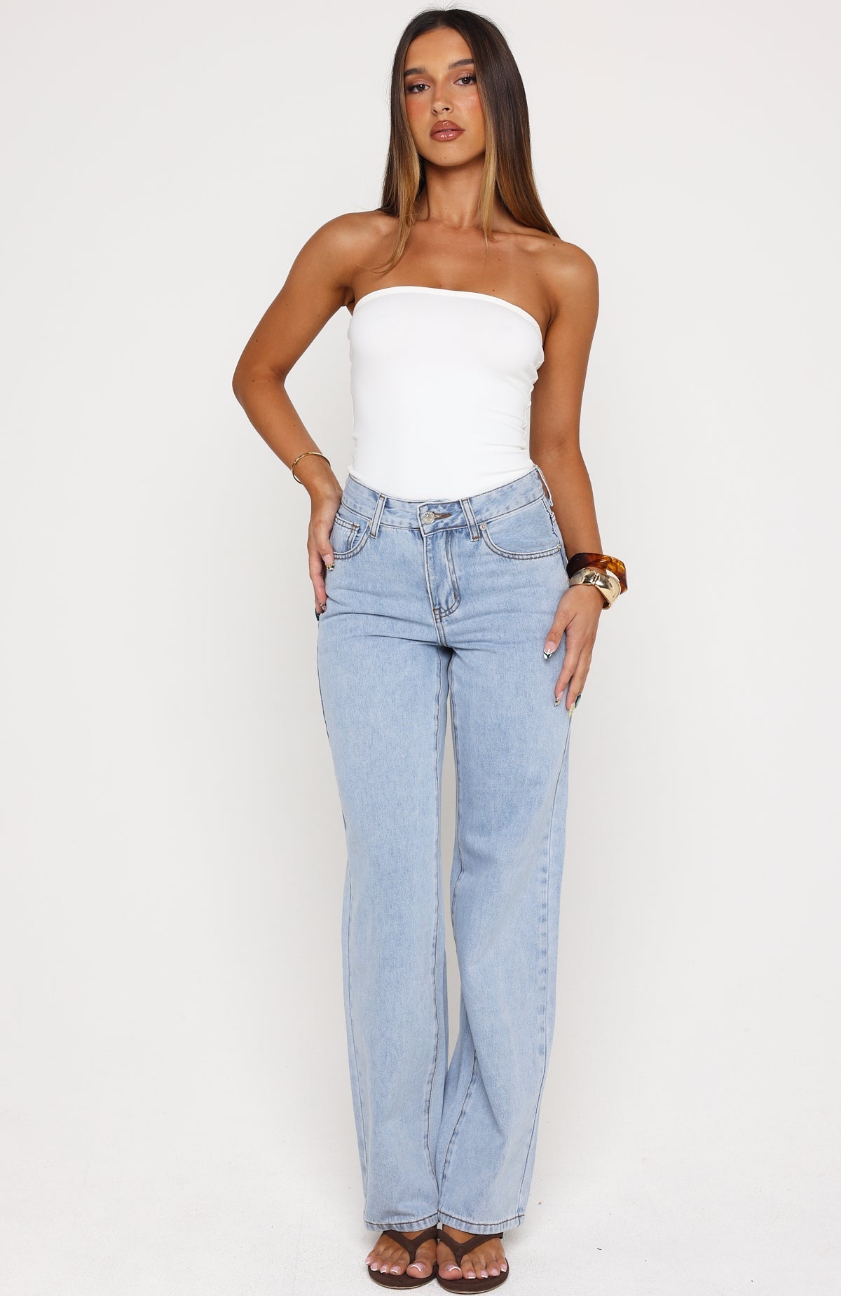 Seren Mid Rise Straight Leg Jeans Mid Blue