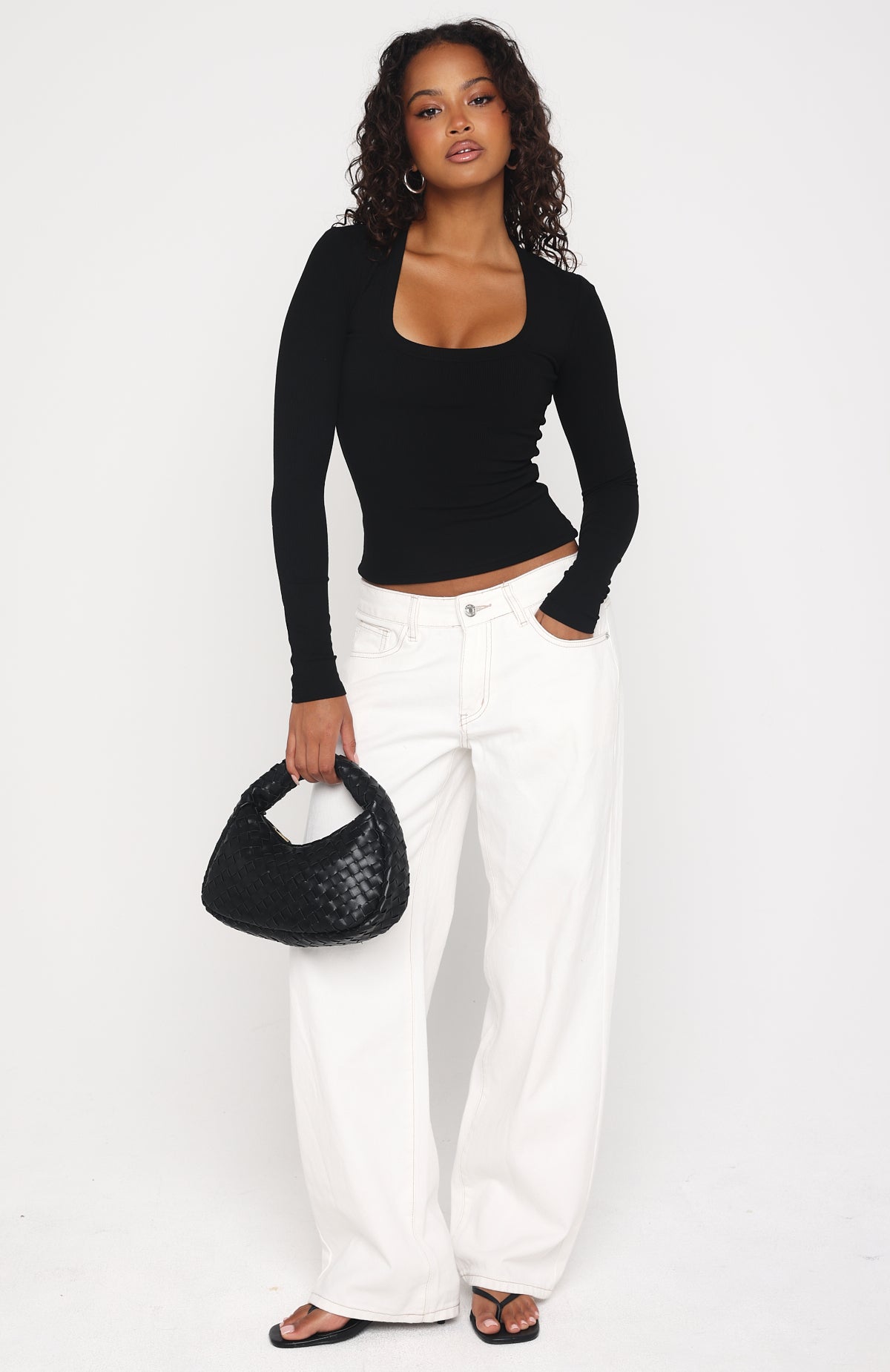 Serenade Her Ribbed Long Sleeve Top Black