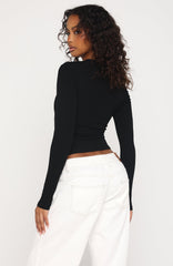 Serenade Her Ribbed Long Sleeve Top Black