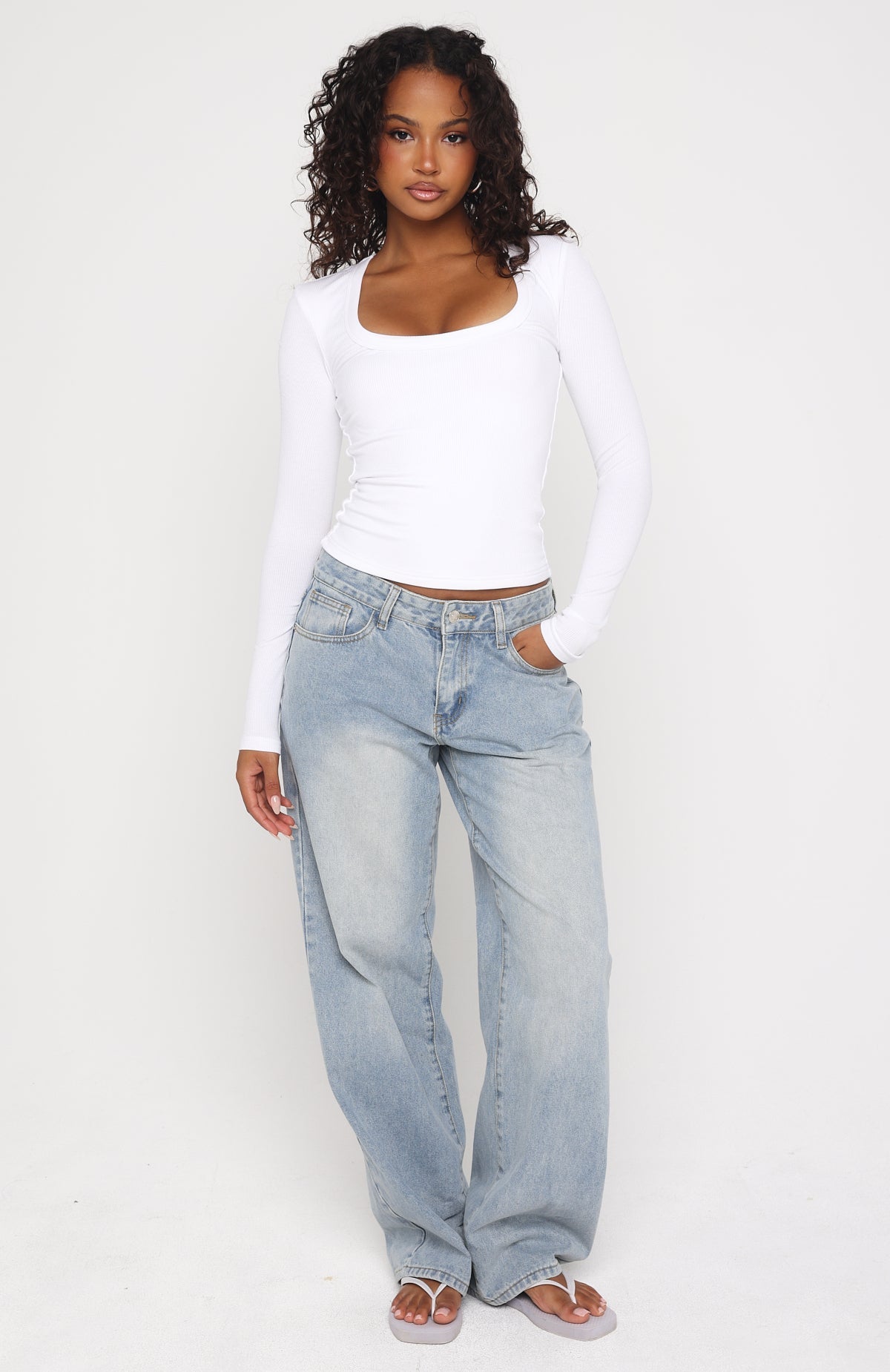 Serenade Her Ribbed Long Sleeve Top White