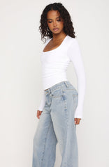 Serenade Her Ribbed Long Sleeve Top White