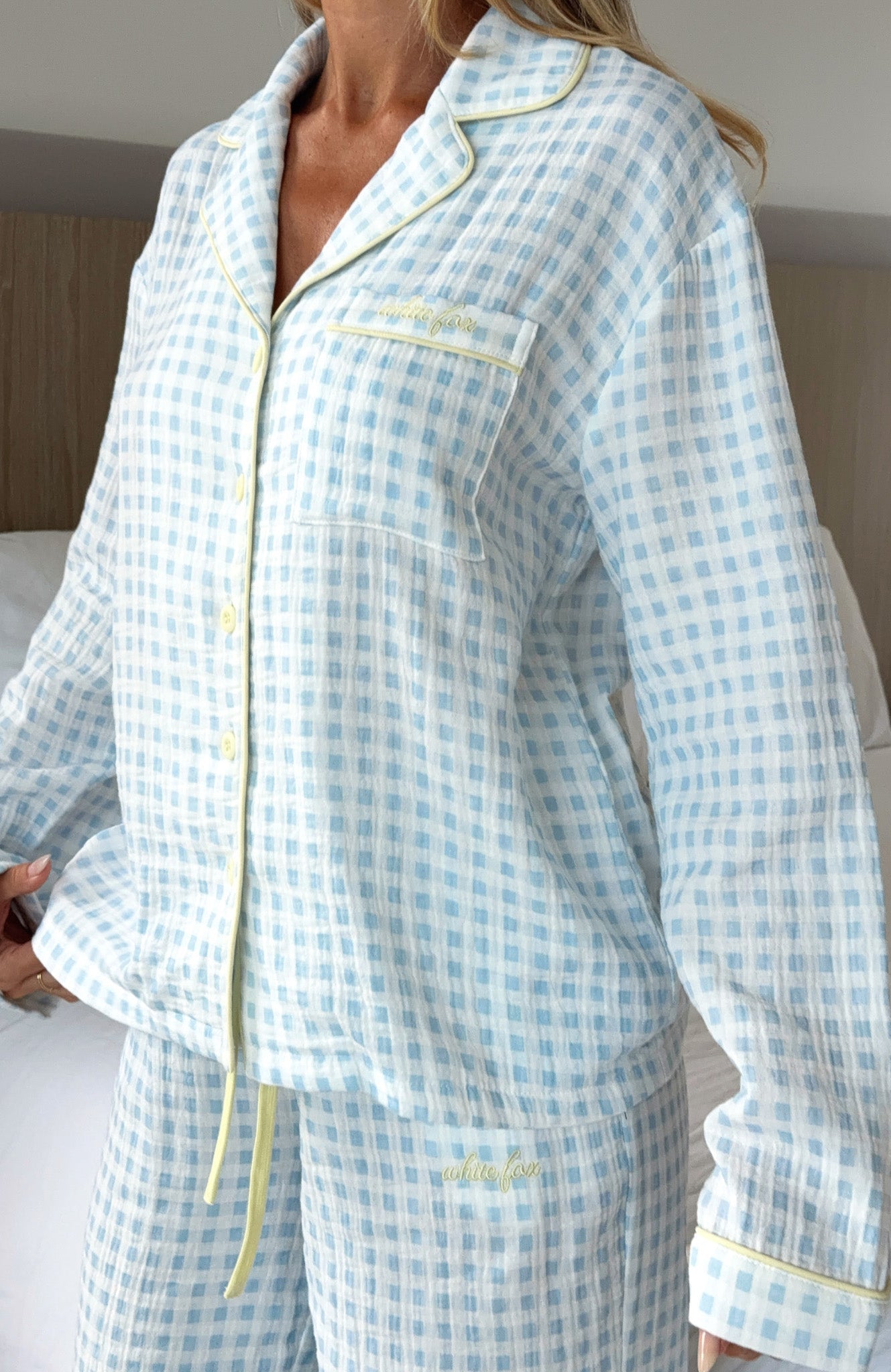 She's Got This Long Sleeve Pyjama Top Sky Blue Gingham