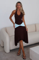 Simple Sweet Midi Dress Chocolate/Baby Blue