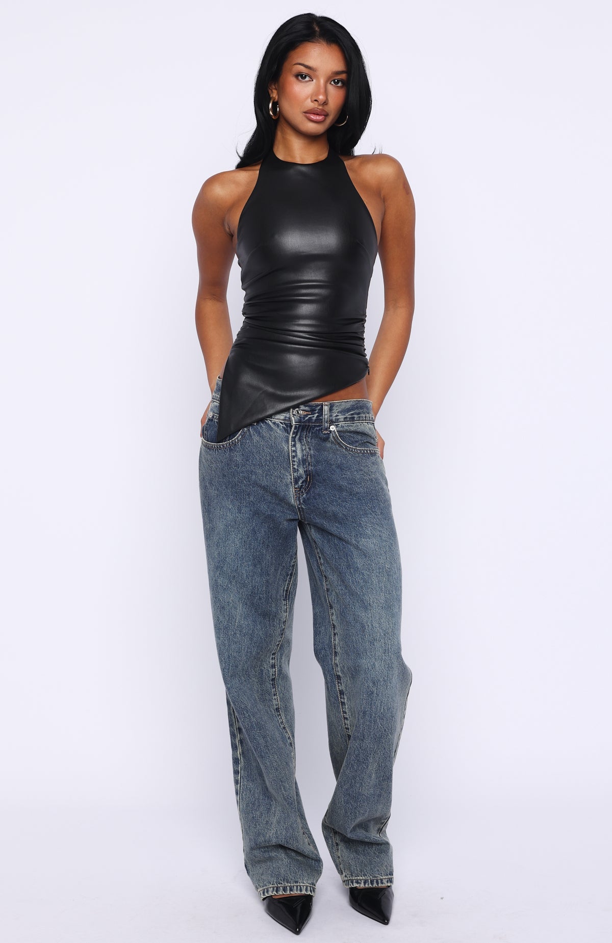 Sparks In Soho PU Halter Top Black