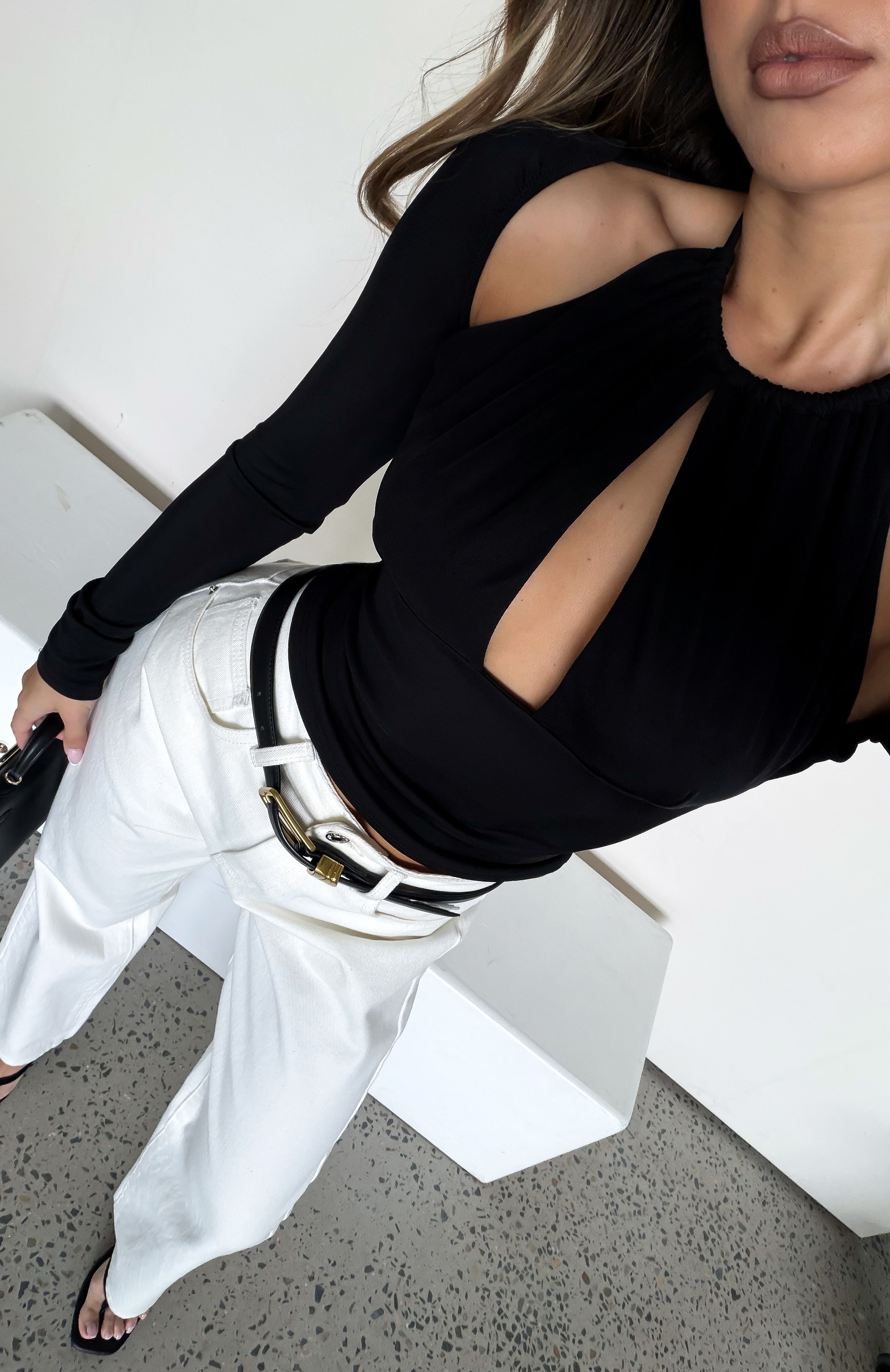 Speak Easy Long Sleeve Top Black