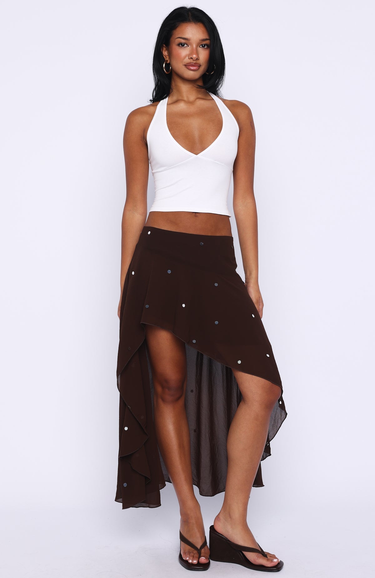 Starry Eyed Sequin Midi Skirt Chocolate