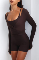 Staying Cute Long Sleeve Wrap Top Dark Chocolate