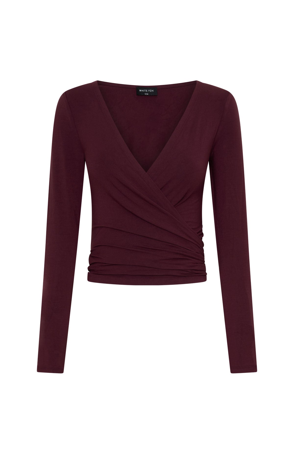 Staying Cute Long Sleeve Wrap Top Merlot
