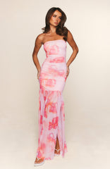 Stop The Show Strapless Maxi Dress Peach Petal