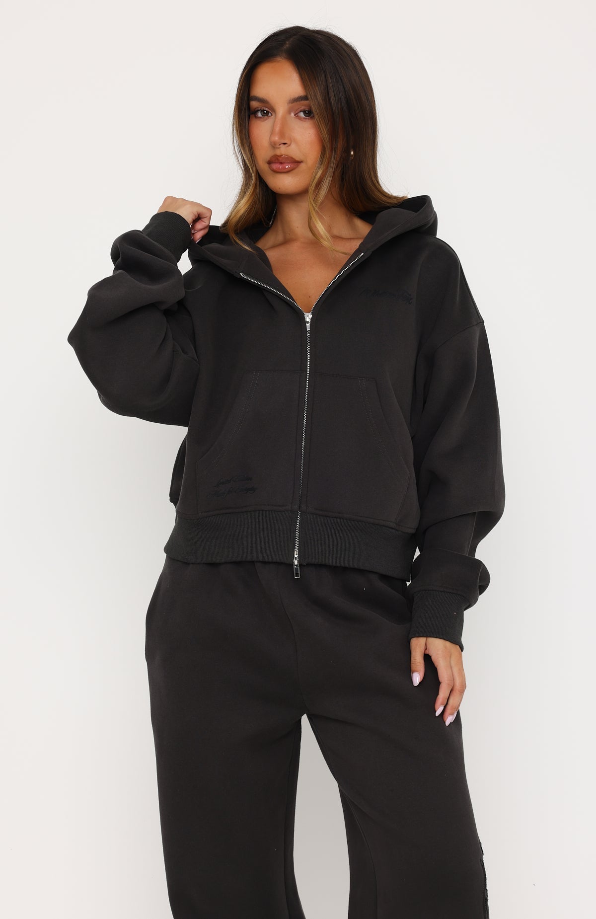 Studio 17 Willa Boxy Zip Front Hoodie Charcoal