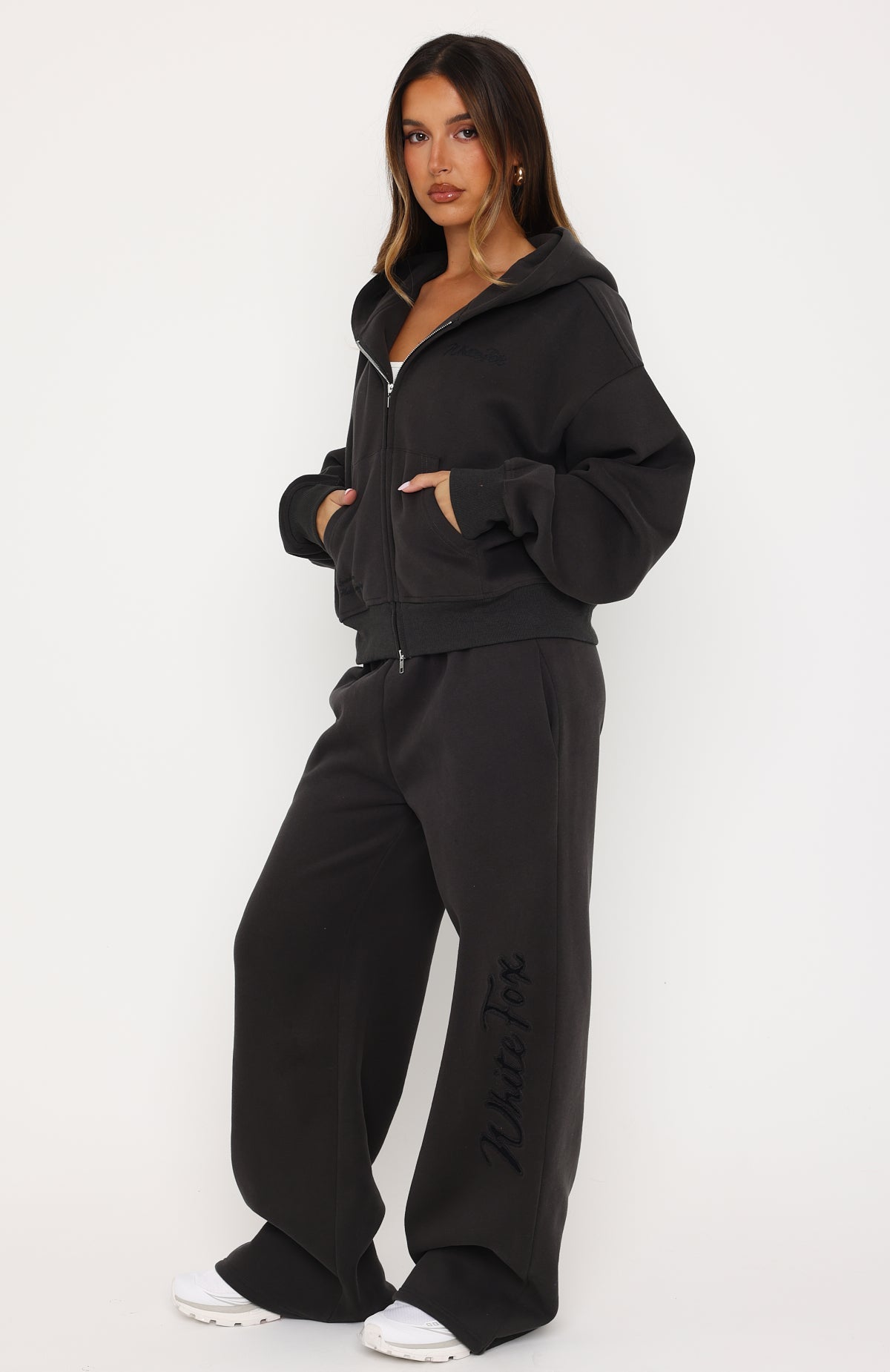 Studio 17 Willa Boxy Zip Front Hoodie Charcoal